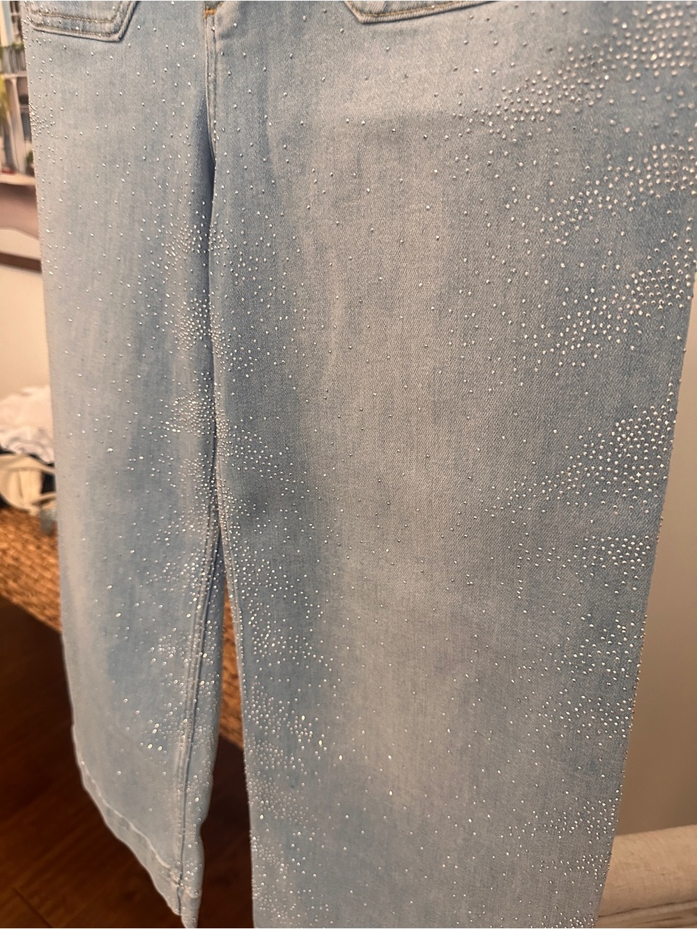 Anthropologie Maeve Colette Light Blue Wide-Leg Jeans with Sparkle Detail - Picture 5 of 8